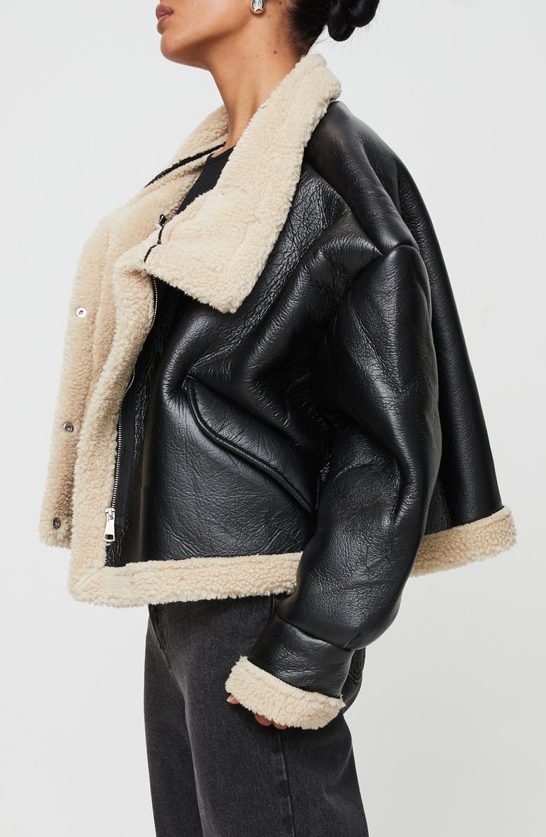 Princess Polly Kimmons Faux Leather Jacket with Faux Shearling Trim, Alternate, color, 