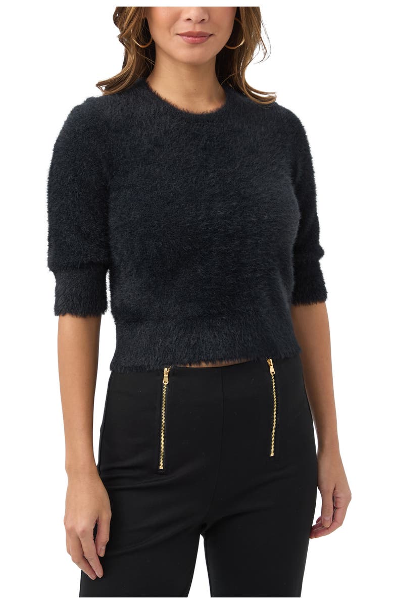 Trina Turk Maliah Fuzzy Elbow Sleeve Sweater, Main, color, Black