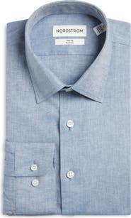 Nordstrom Trim Fit Premium Linen Blend Herringbone Dress Shirt