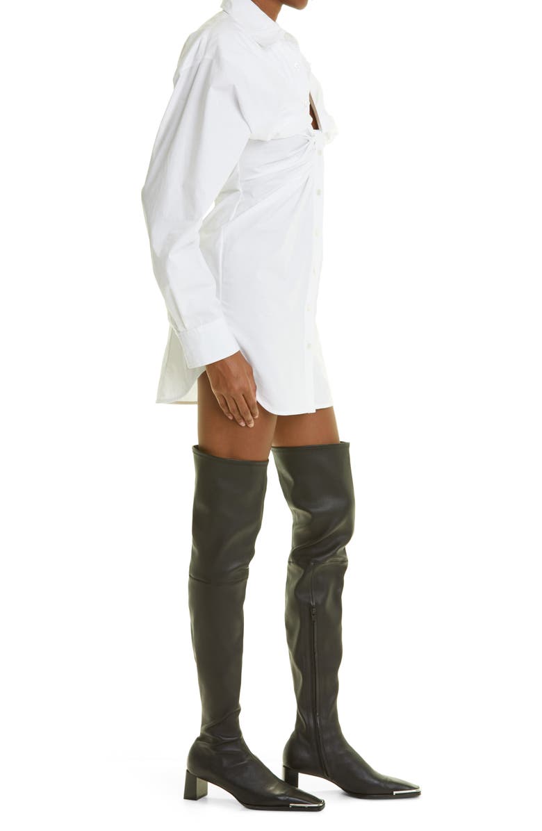 Alexander Wang Twist Front Long Sleeve Cotton Poplin Shirtdress, Alternate, color,