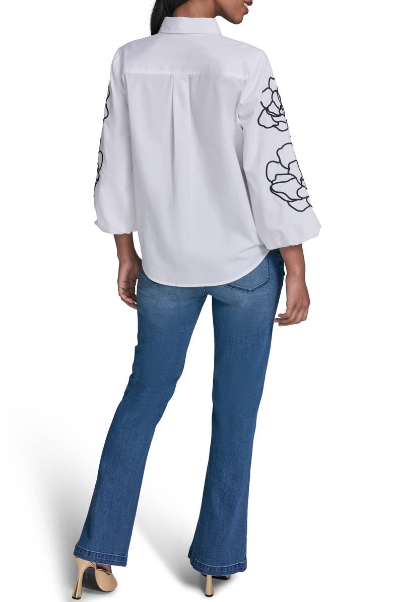 KARL LAGERFELD PARIS Floral Puff Sleeve Shirt, Alternate, color, White