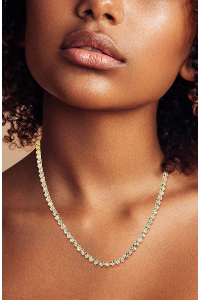 Heart Cubic Zirconia Tennis Necklace, Alternate, color, GOLD