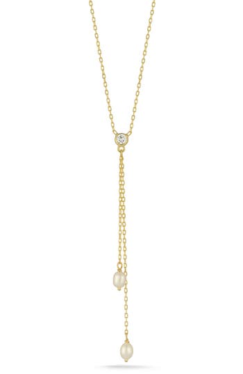Glaze Jewelry Cubic Zirconia & Cultured Pearl Lariat Necklace In Gold