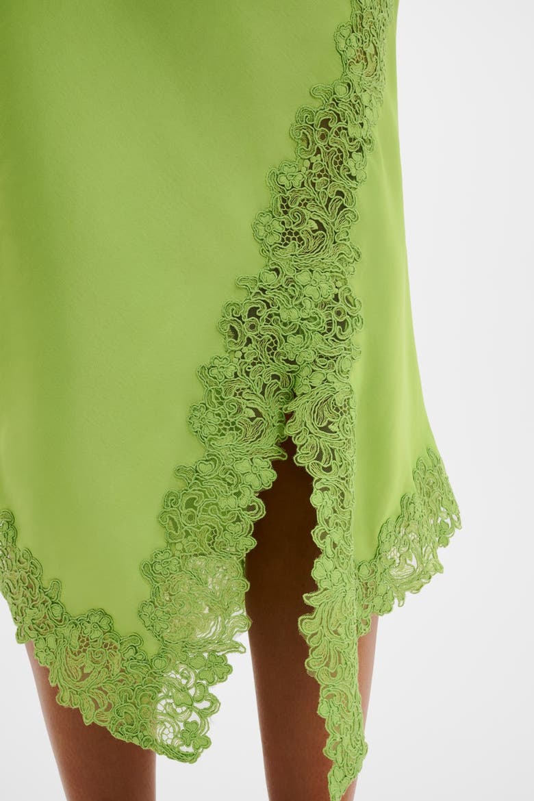 Heylin Asymmetric Lace Hem Midi Skirt, Alternate, color, Lime