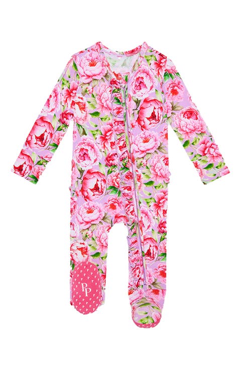 Francoise Peony Print Ruffle Footie (Baby)