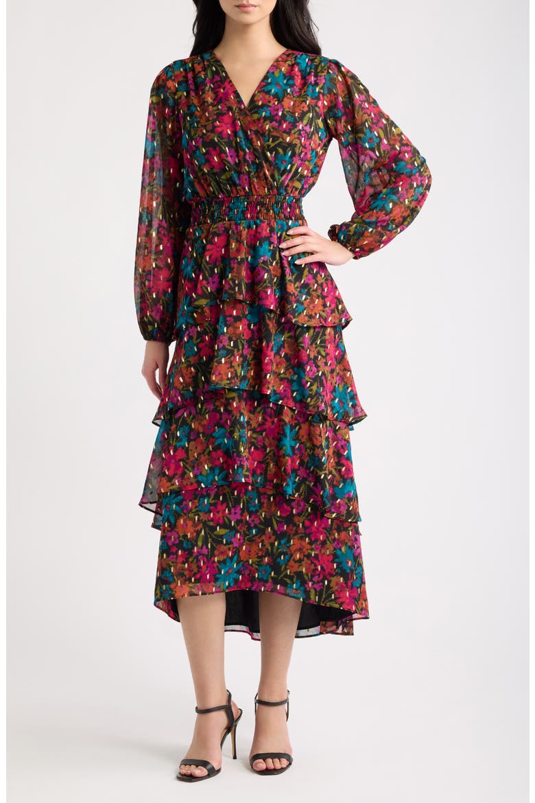 Tiered Midi Dress, Main, color, ANNE BLACK MULTI