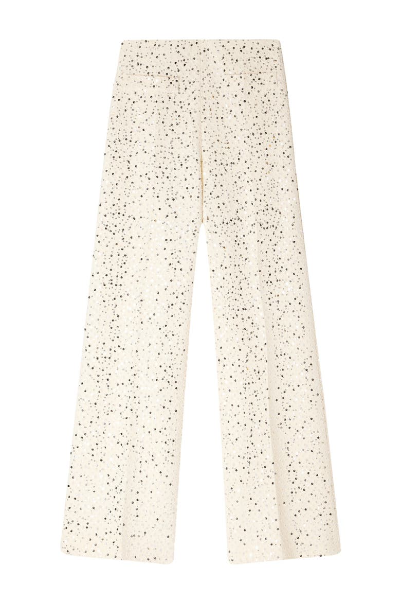 Sequin straight-leg cotton trousers, Alternate, color, Ecru