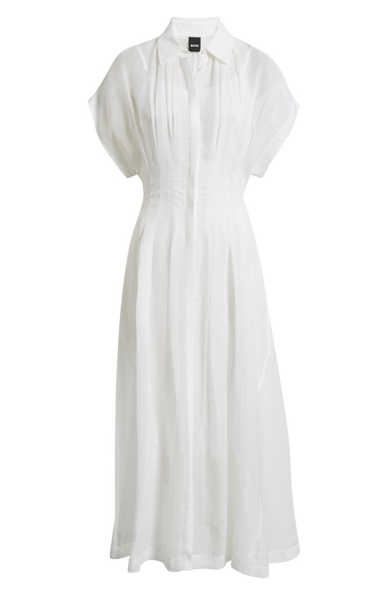 BOSS Davinata Pleated Sheer Shirtdress, Alternate, color, Bright White