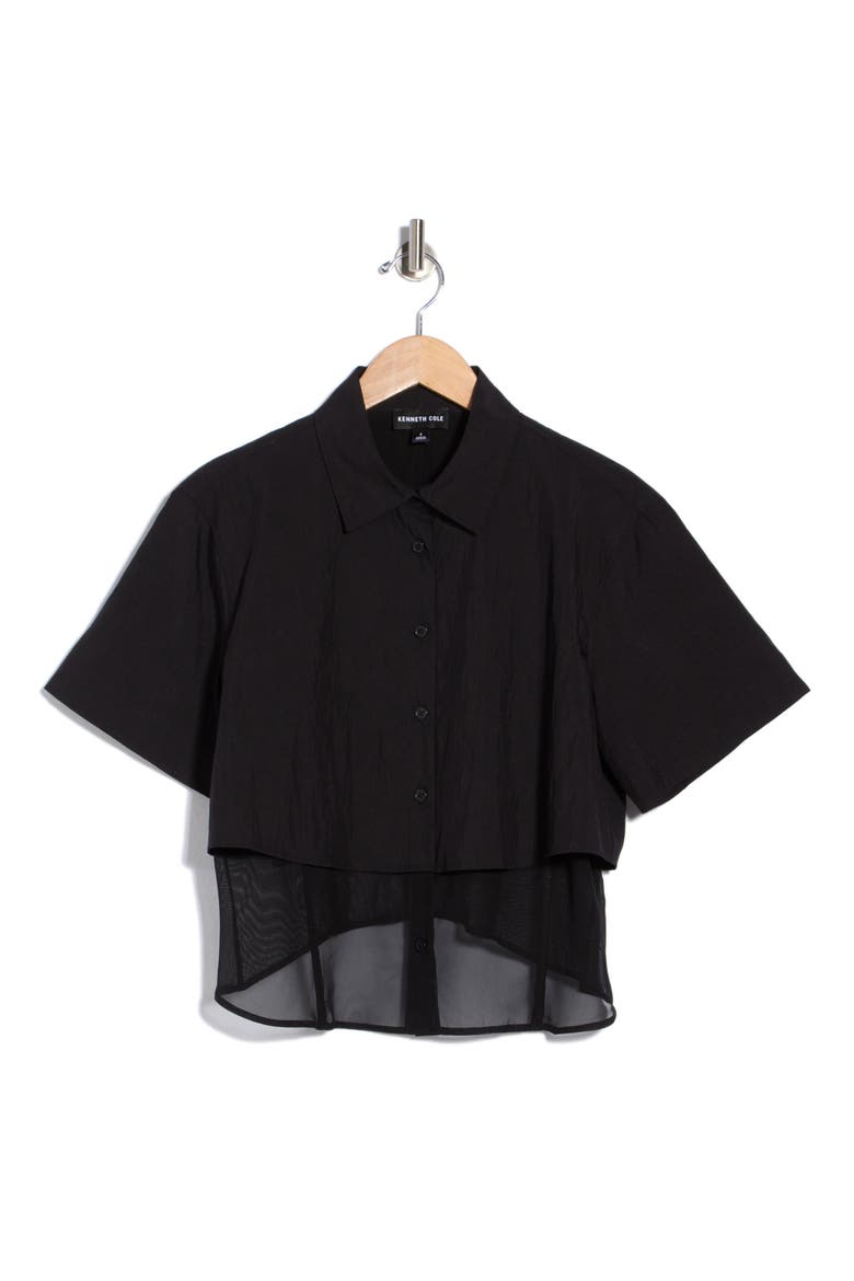 Sheer Trim Boxy Shirt, Main, color, BLACK