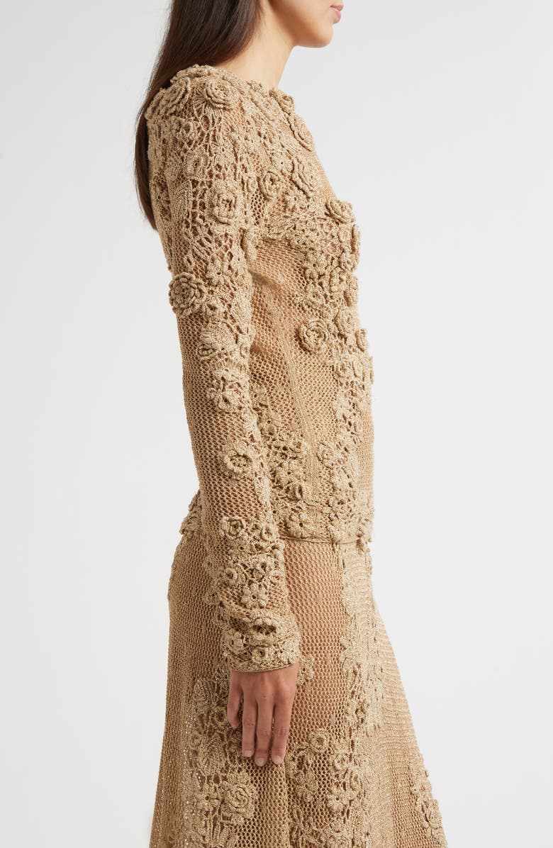 Ulla Johnson Viola Metallic Crochet Appliqué Open Stitch Sweater, Alternate, color, Lurex Combo