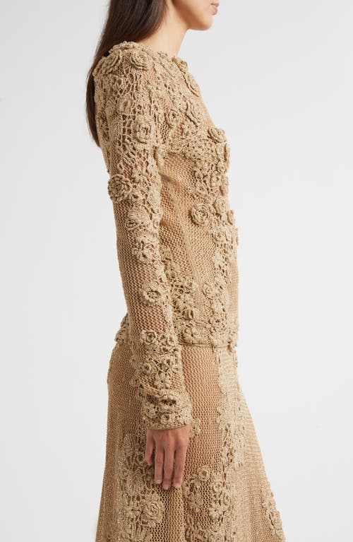 Ulla Johnson Viola Metallic Crochet Appliqué Open Stitch Sweater In Burgundy