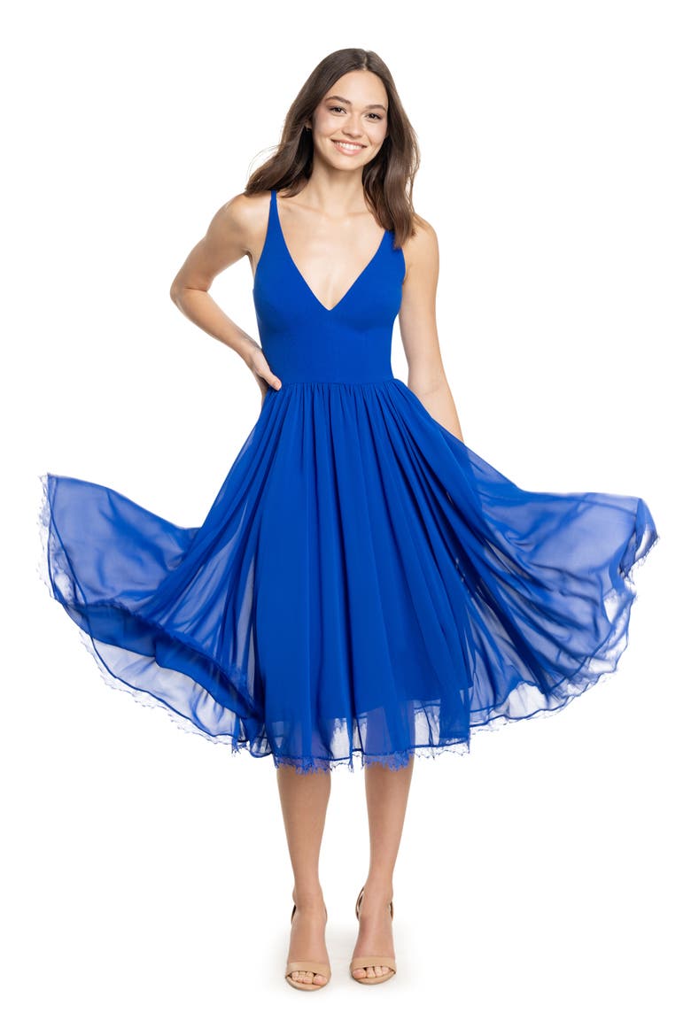 Alicia Mixed Media Midi Dress, Alternate, color, ELECTRIC BLUE