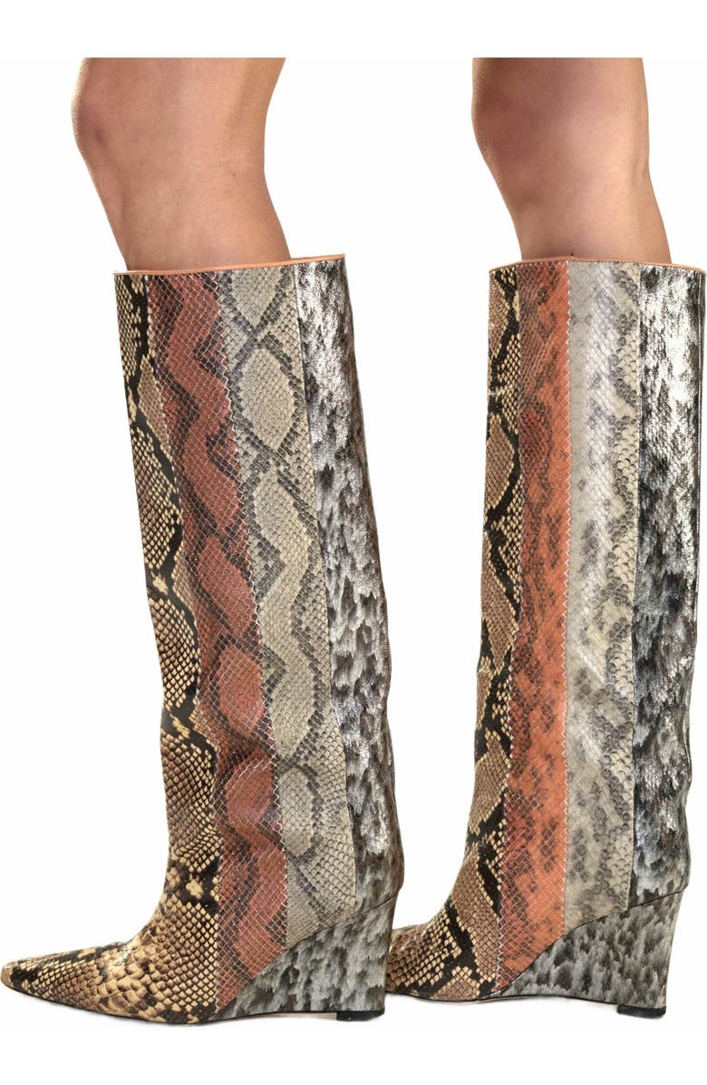 Cynthia Rowley Embossed Leather Wedge Boot, Alternate, color, Multi