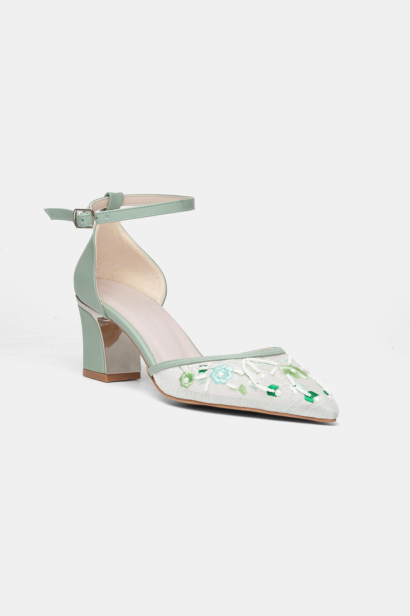 Lorelai Block Heel Embroidered Bridal Pump, Main, color, Green