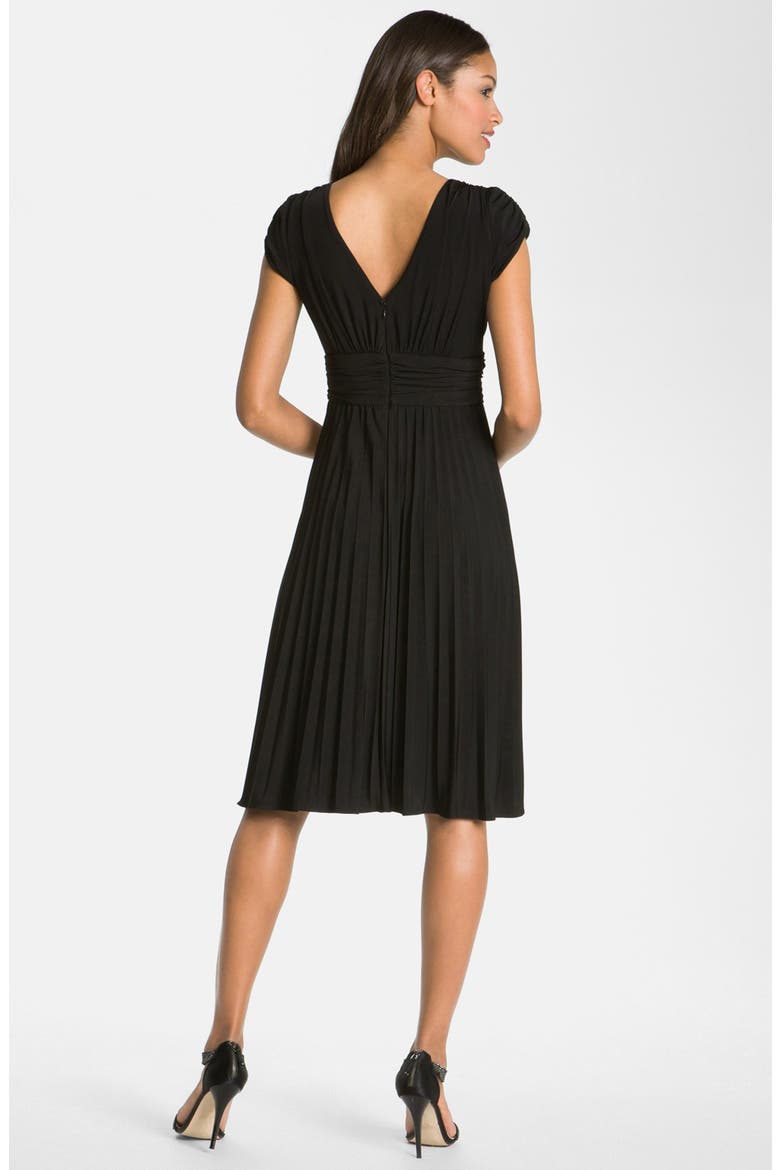 'Sunburst' Pleated Jersey Fit & Flare Dress, Alternate, color, BLACK