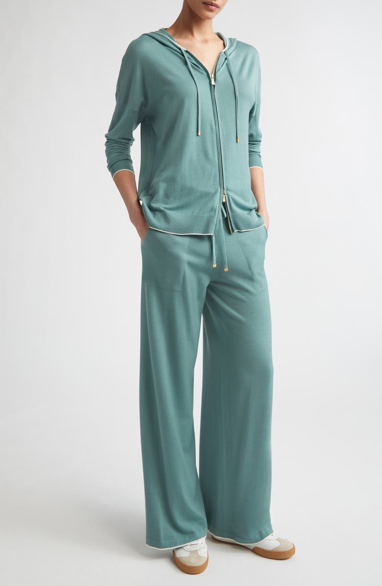 Eleventy Avalon Travel Merino Wool Drawstring Pants, Alternate, color, White/Jade