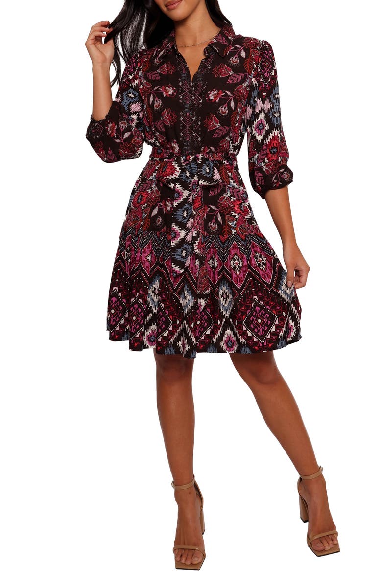 Petal & Pup Mandy Belted Shirtdress, Main, color, Chocolate Brown