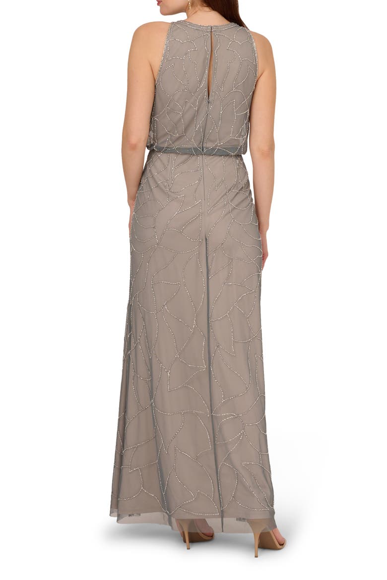 Beaded Sleeveless Blouson Gown, Alternate, color, PEWTER/ SILVER