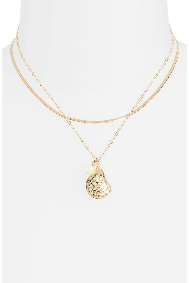 Demi Fine Set of 2 Shell & Freshwater Pearl Necklace, Alternate, color, 14K GOLD PLATED