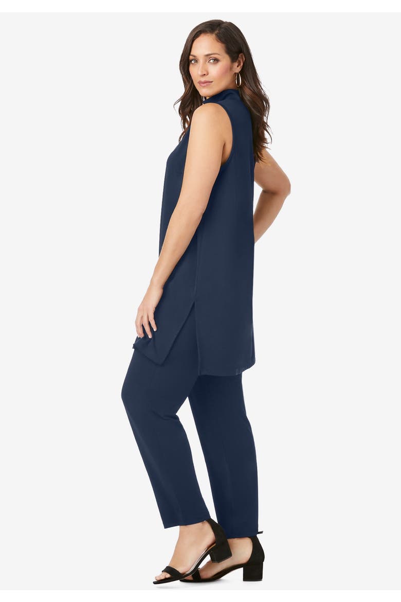 2-Piece Stretch Knit Mockneck Mega Tunic Set, Alternate, color, NAVY