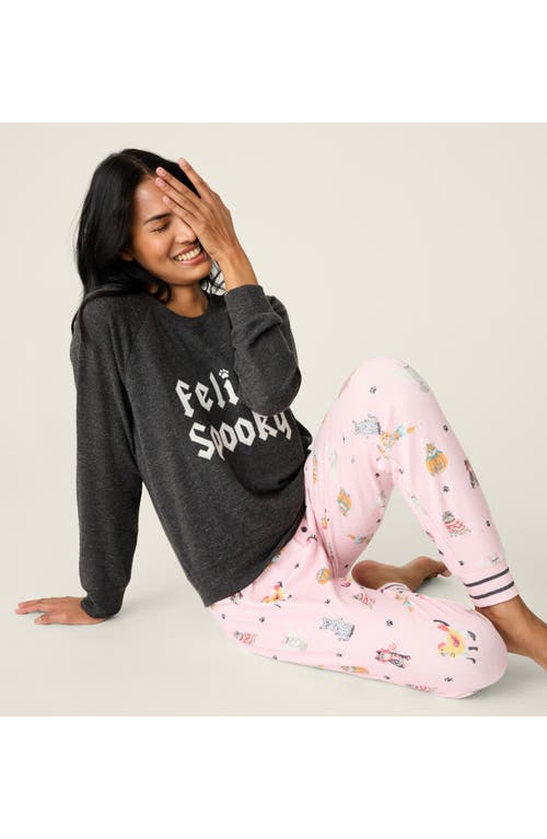 Pj Salvage Feline Spooky Long Sleeve Pajama Top In Black