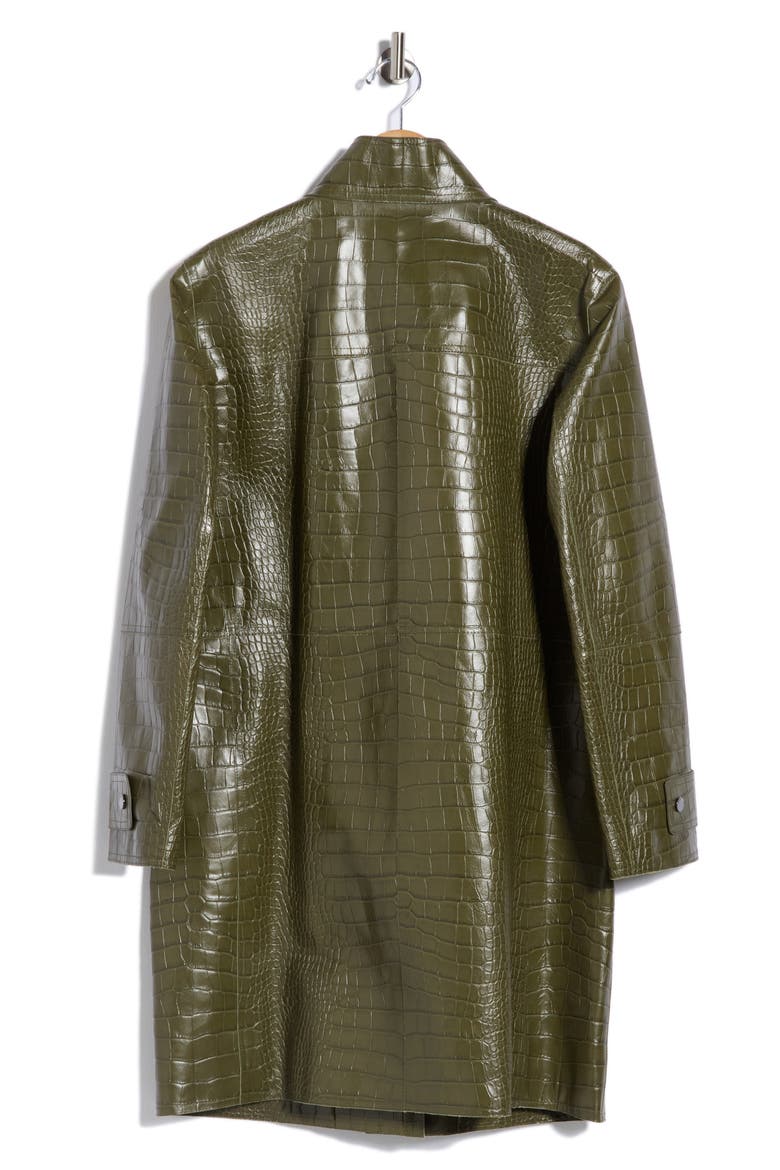 Croc Embossed Leather Coat, Alternate, color, KHAKI