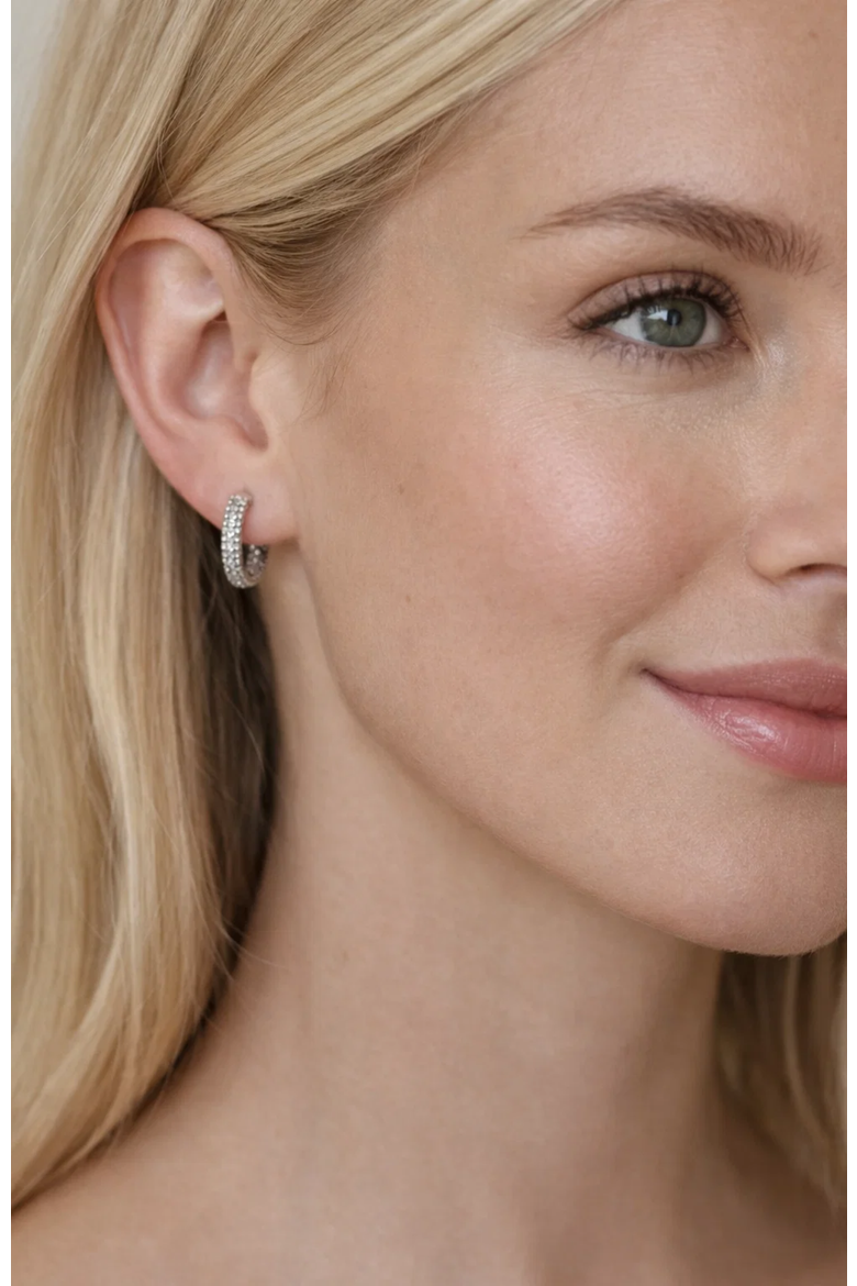 Nadia Pavé Huggie Hoop Earrings, Alternate, color, Silver