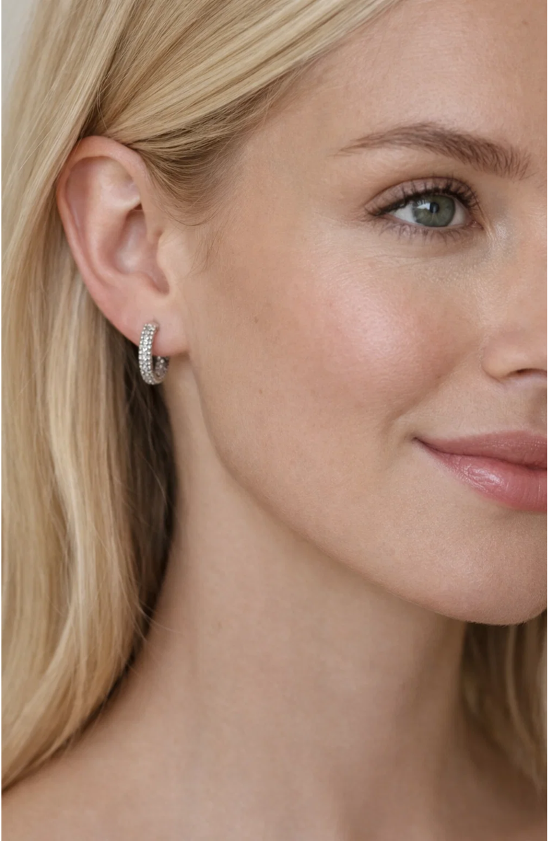 DLORIA Nadia Pavé Huggie Hoop Earrings, Alternate, color, Silver