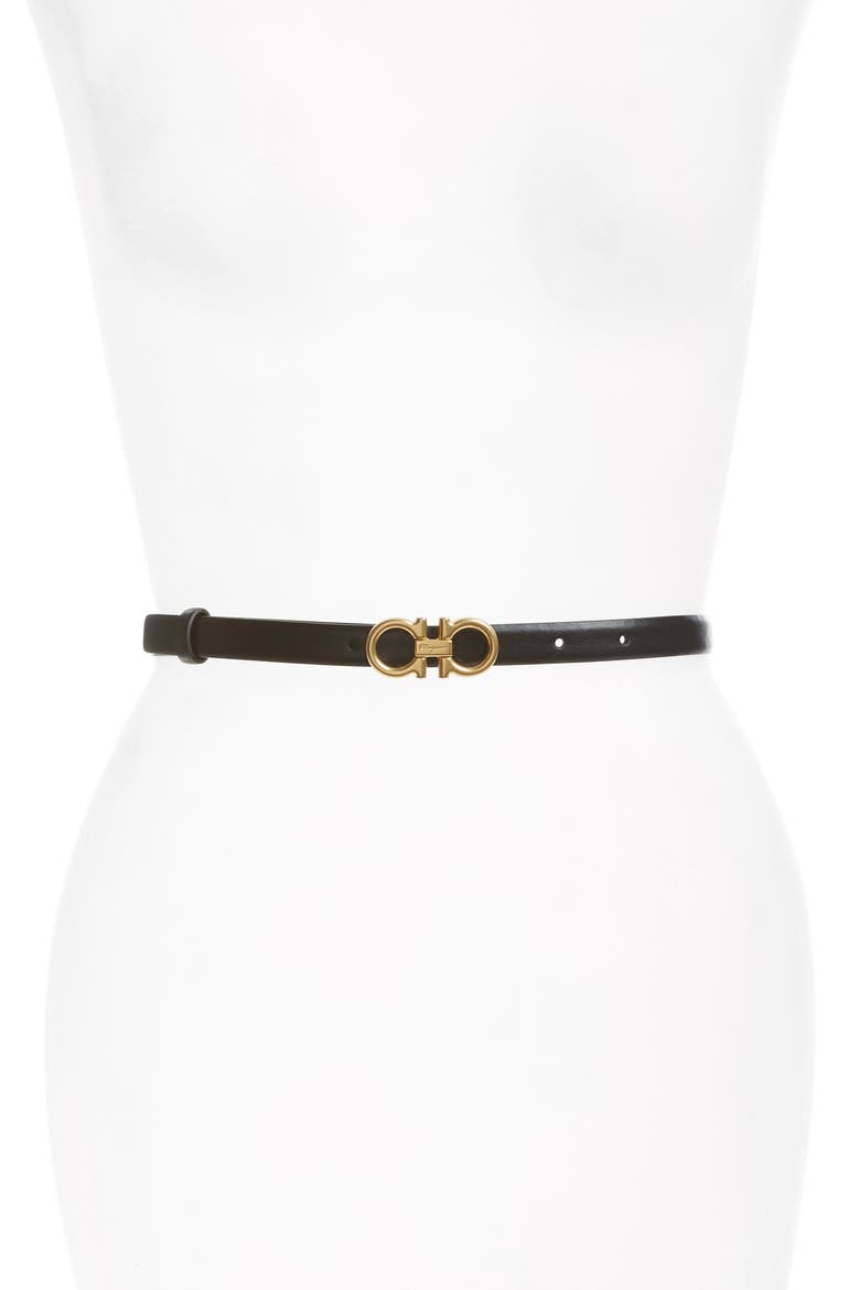 Salvatore Ferragamo Double Gancio Ceylon Leather Belt, Main, color, NERO