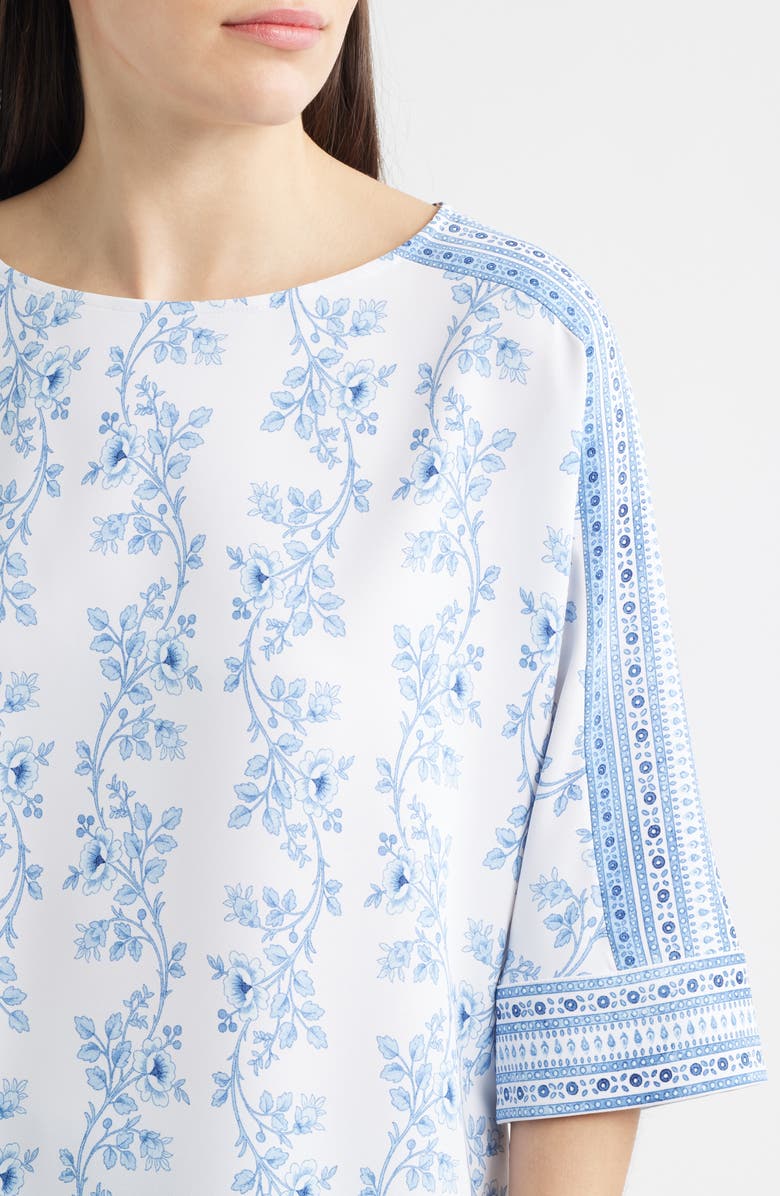 Anne Klein Mix Floral Print Top, Alternate, color, Crisp White Multi