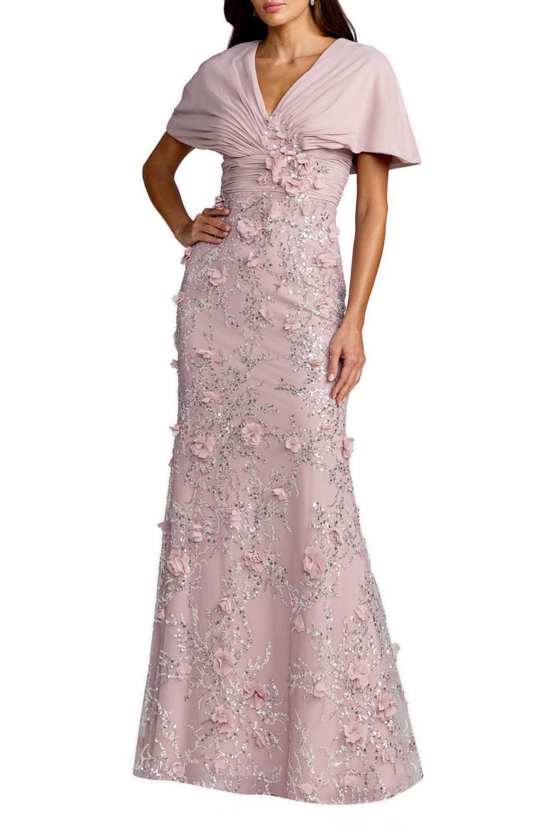 Chiffon Faux Wrap Beaded Column Gown, Main, color, Rose
