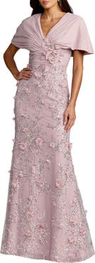 Mac Duggal Chiffon Faux Wrap Beaded Column Gown