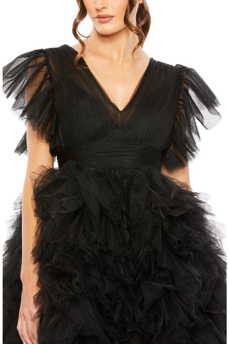 Flutter Sleeve Tiered Gauze Dress, Alternate, color, BLACK