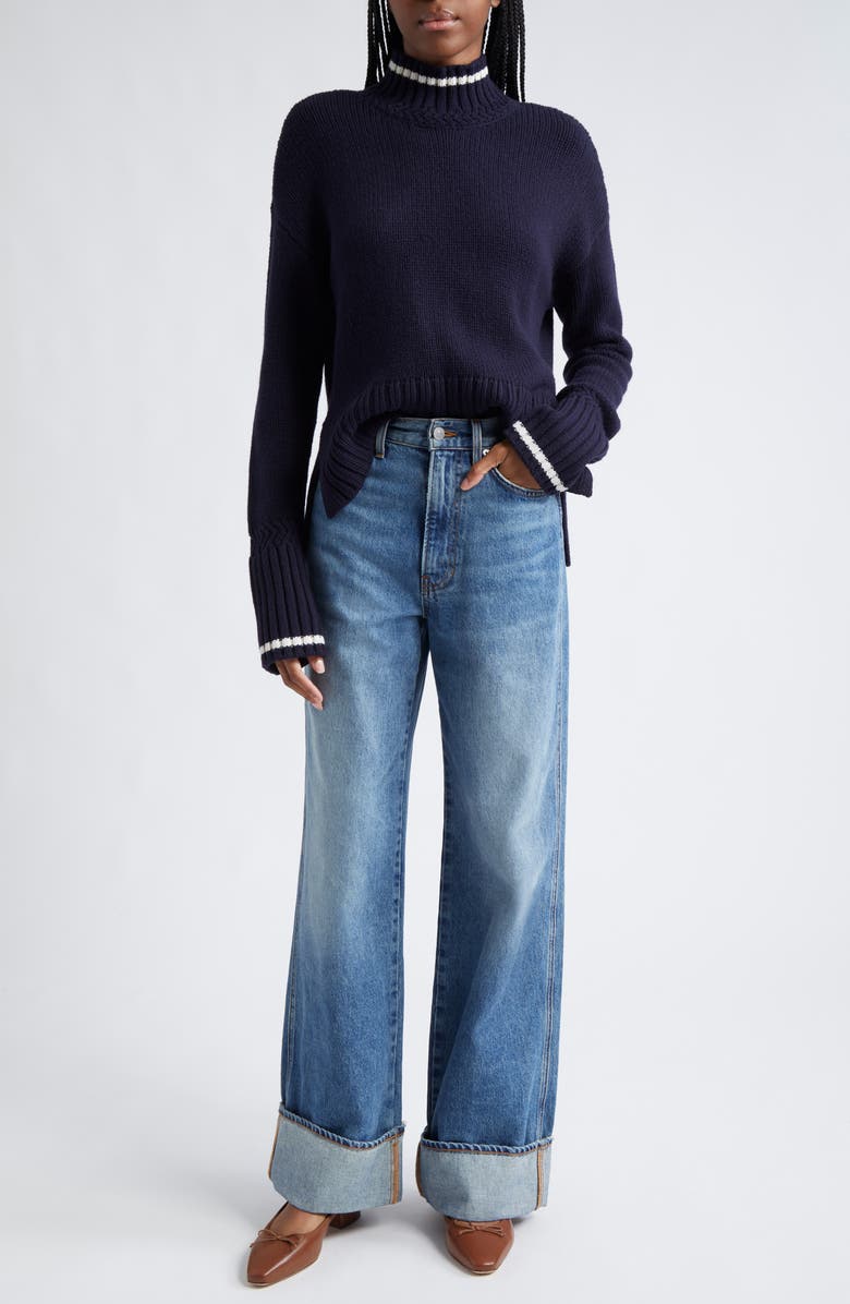 Veronica Beard Taylor High Waist Wide Leg Cuffed Jeans, Alternate, color,