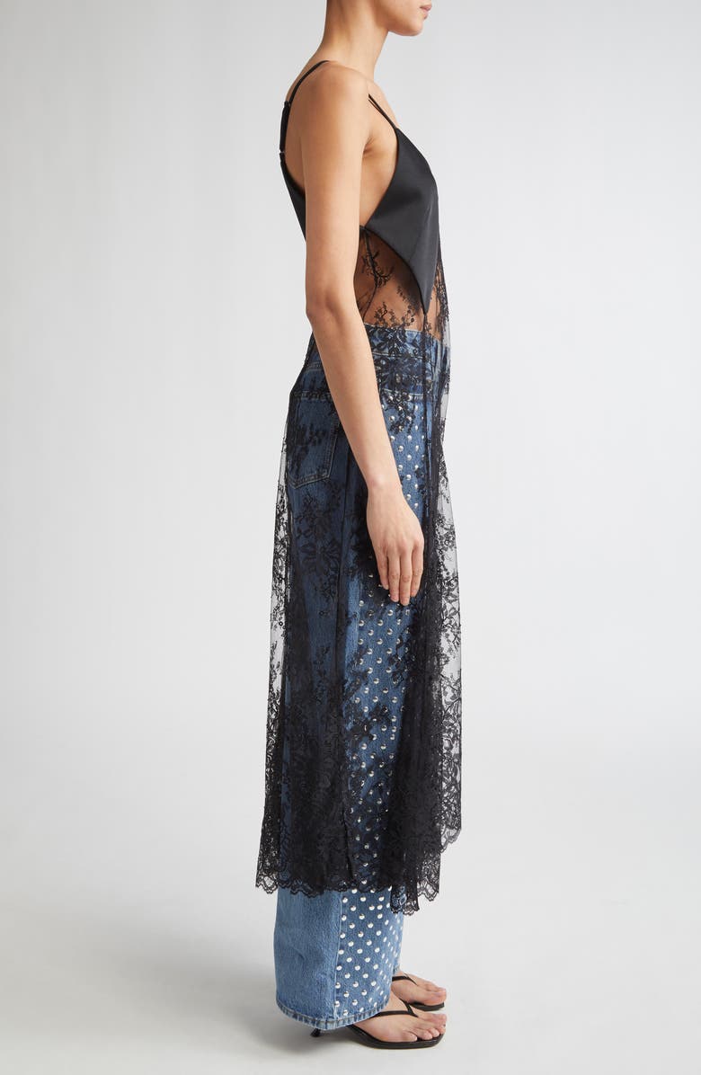 MONSE Sheer Satin & Lace Midi Dress, Alternate, color, 