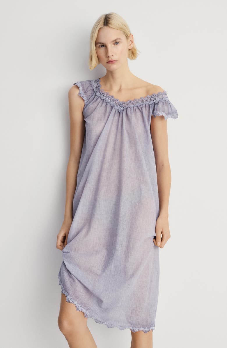 MANGO Lace Accent Cotton Night Gown, Alternate, color, Lilac