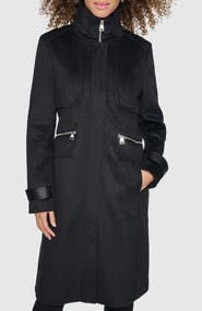 Karl Lagerfeld Paris Boiled Wool Blend Coat Black