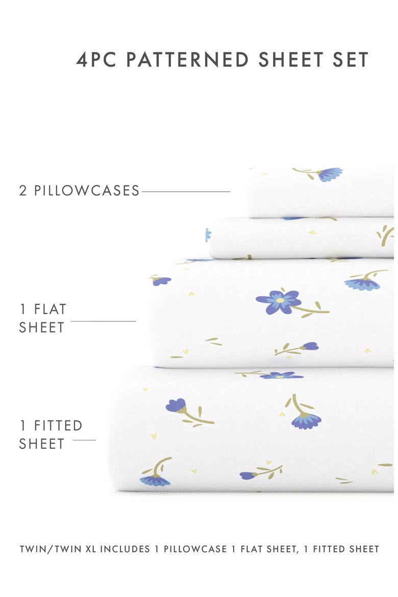 Premium Ultra Soft Floral 4-Piece Bed Sheet Set, Alternate, color, LIGHT BLUE