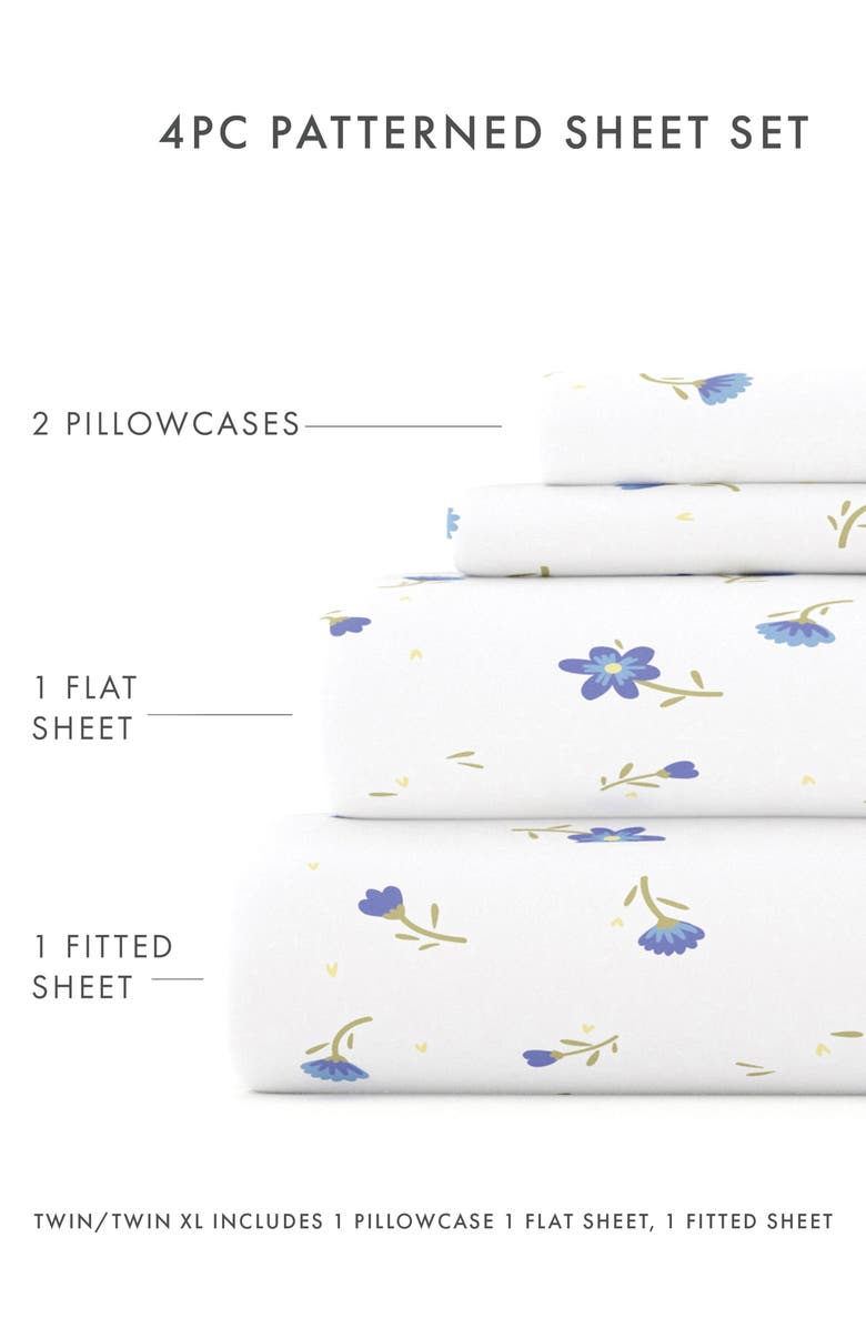 HOMESPUN Premium Ultra Soft Floral 4-Piece Bed Sheet Set, Alternate, color, Light Blue