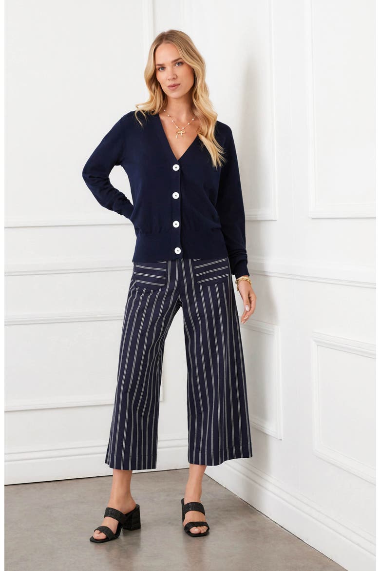 Stripe Cotton Blend Crop Wide Leg Pants, Alternate, color, NAVY