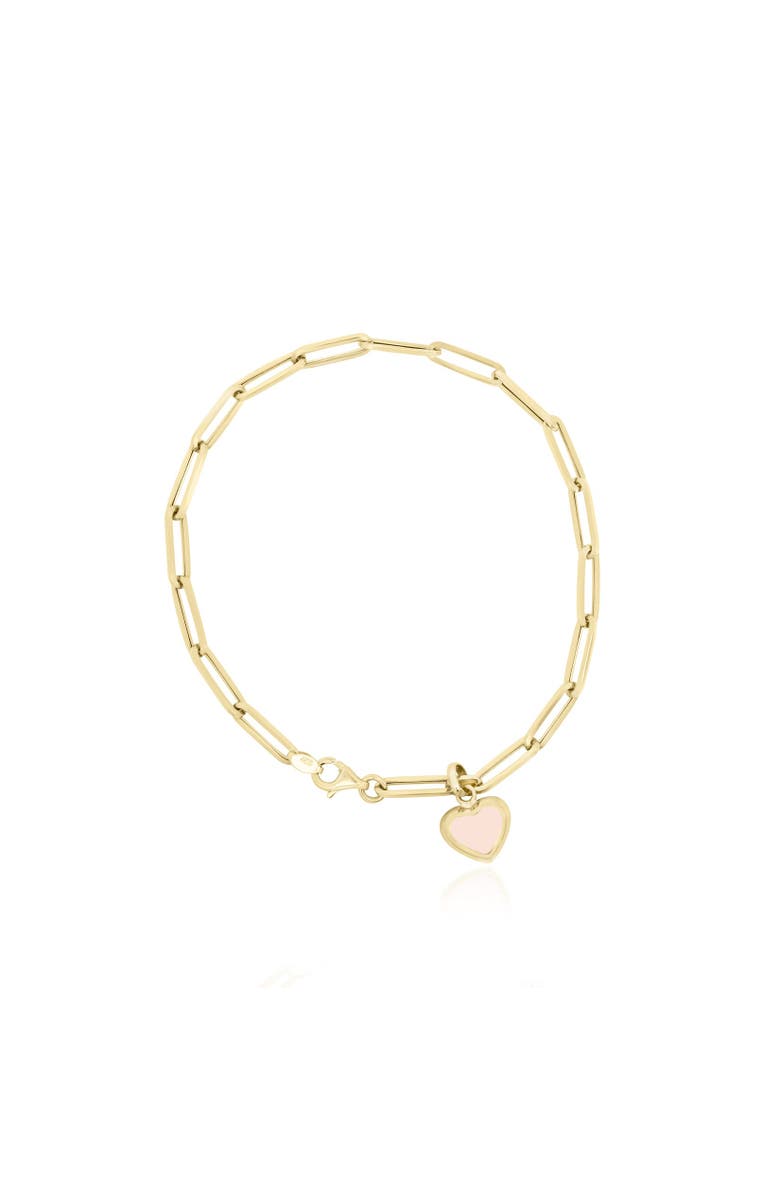 The Lovery Fine Jewelry Pink Pearl Heart Paperclip Bracelet, Main, color, Pink Pearl