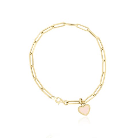 Pink Pearl Heart Paperclip Bracelet