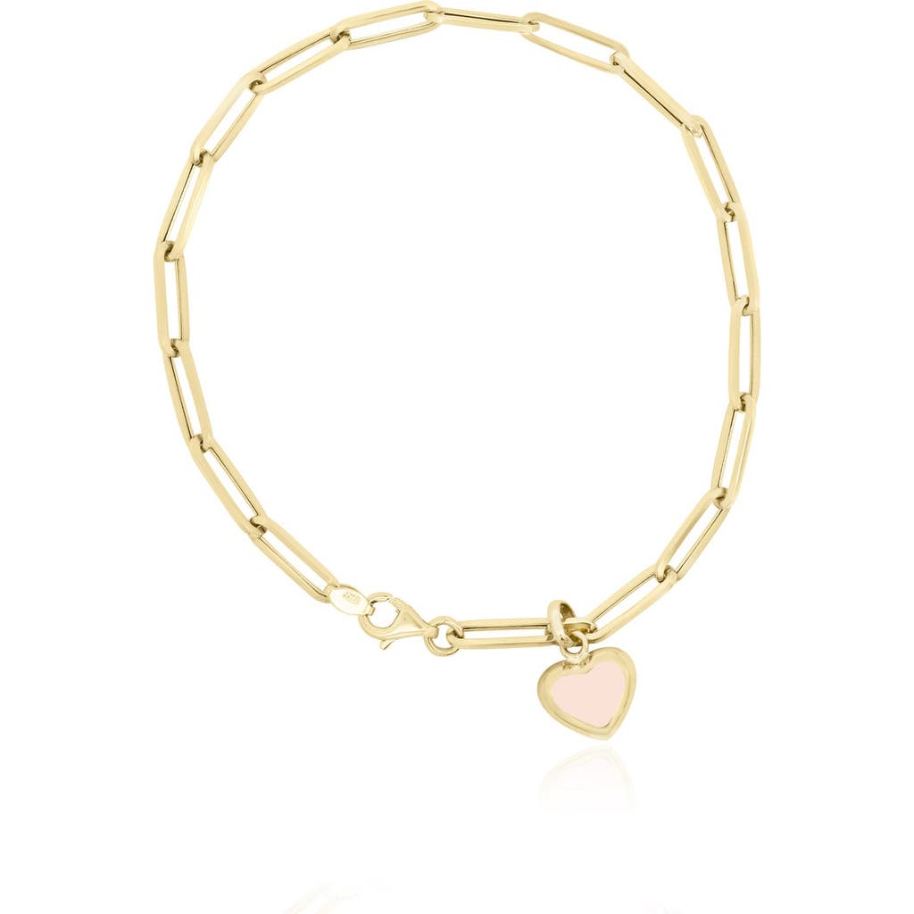 The Lovery Fine Jewelry Pink Pearl Heart Paperclip Bracelet In Gold