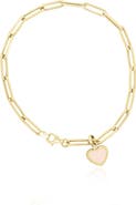 The Lovery Fine Jewelry Pink Pearl Heart Paperclip Bracelet