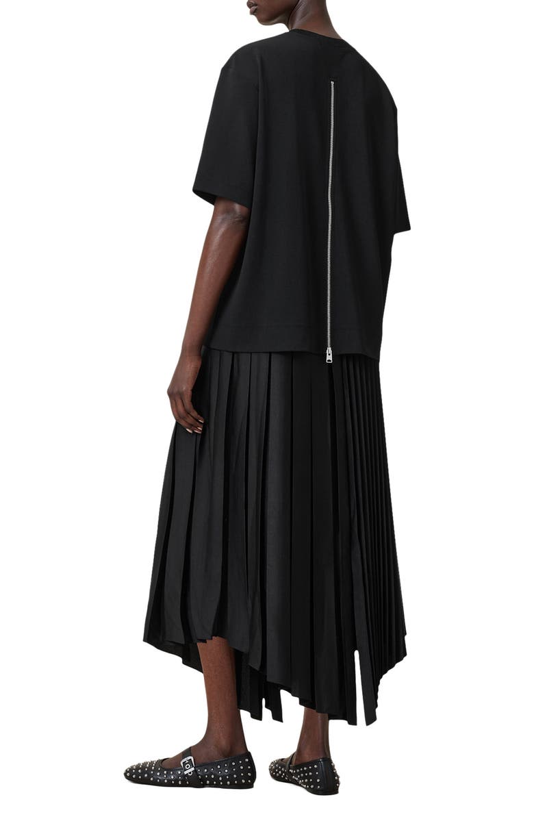 AllSaints Jax Short Sleeve Top & Pleated Sleeveless Dress, Alternate, color, Black