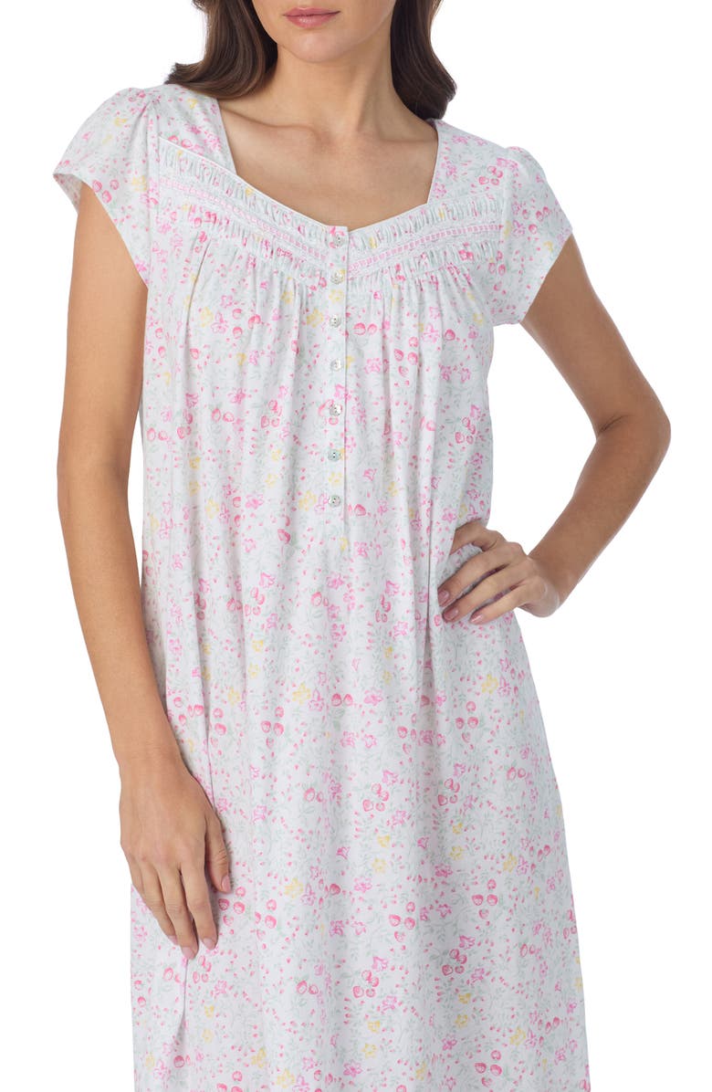 Eileen West Cap Sleeve Cotton Jersey Nightgown, Alternate, color, White Multi
