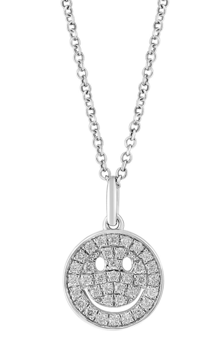 EFFY Sterling Silver Pavé Diamond Smiley Face Pendant Necklace - 0.21ct., Alternate, color,
