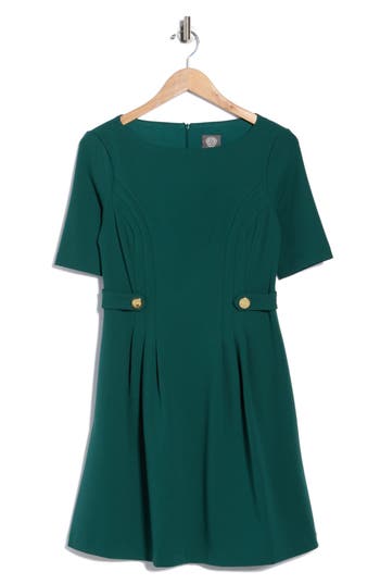 Vince Camuto Elbow Length Sleeve Scuba Crepe Fit & Flare Dress In Green
