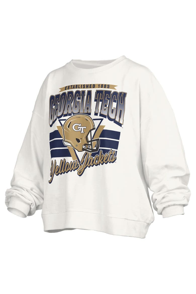 Women's Pressbox White Georgia Tech Yellow Jackets Oversized Janice Retro Waist-Length Pullover Sweatshirt, Alternate, color, White