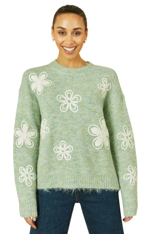 Yumi Crochet Flower Knit Sweater In Green